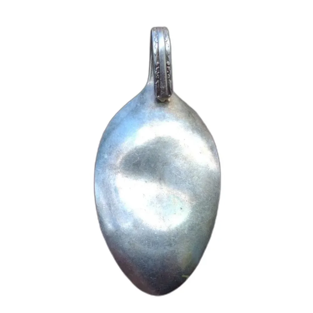 Vintage Handmade Silver Bent Spoon Resin Pendant 2.75